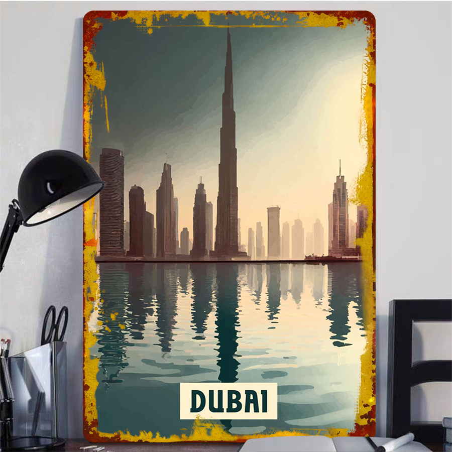 Dubai Skyline at Sunset Metal  - Home Office Dubai recensie en prijs