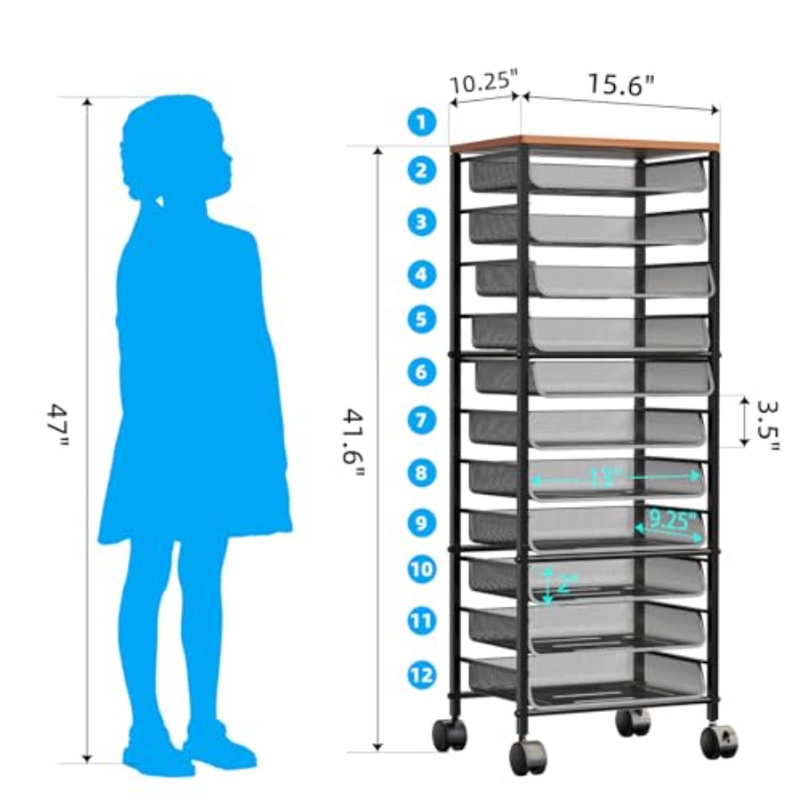 12 Tier Rolling File Cart, Woo - Letter Tray Desk recensie en prijs